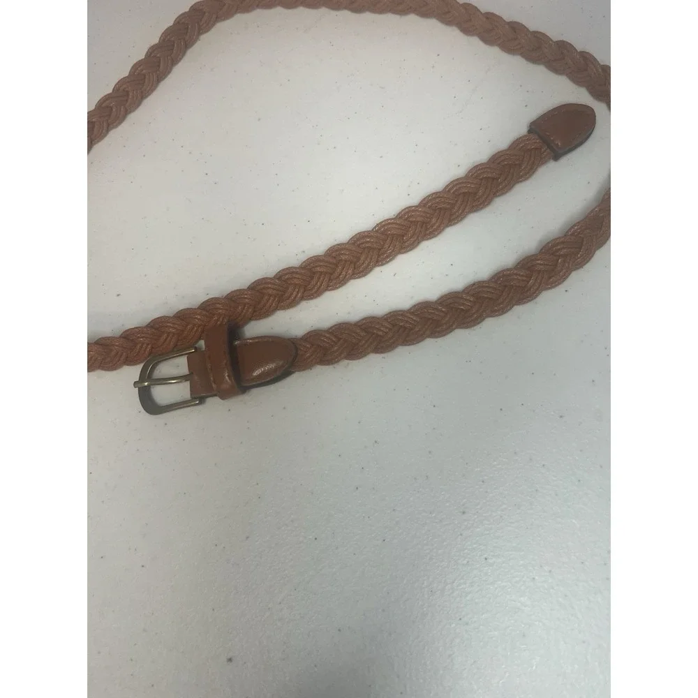 Brown Skinny Braided Belt Womens Size Large Faux Leather Woven Waist Belt
